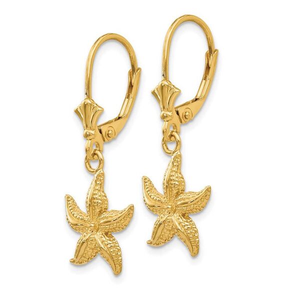 12mm Textured Starfish Lever Back Earrings in 14k Yellow Gold